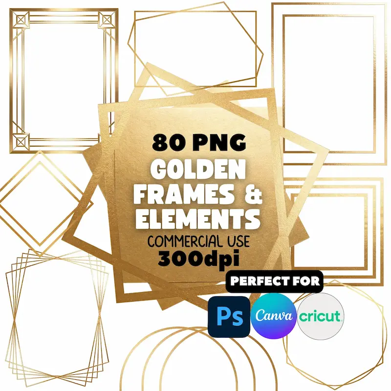 Gold Geometric Frames Clipart | Art Deco Borders, Luxury Wedding Graphics